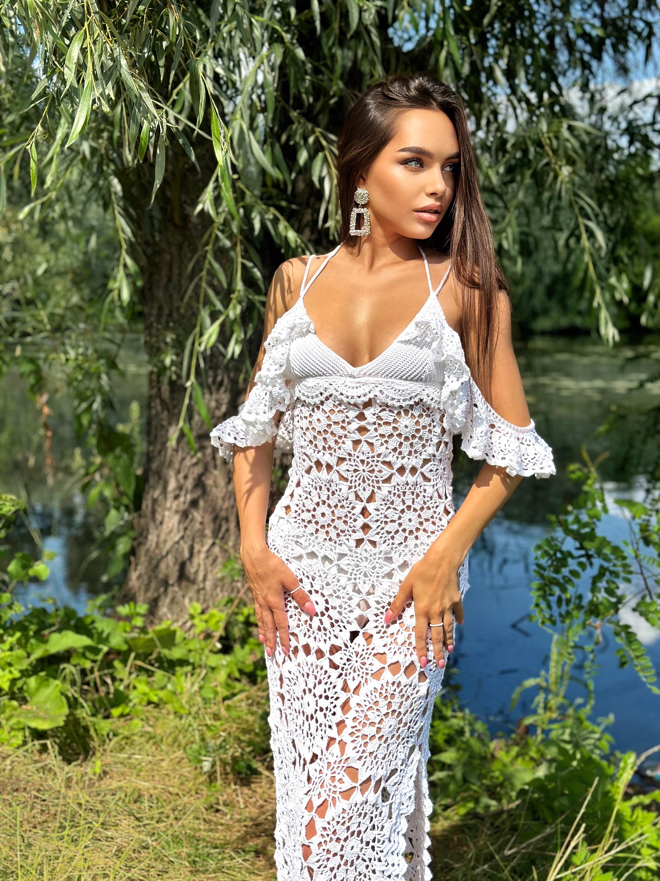 maxi crochet beach dress white open back Openwork dresses for beach Mi – AlyaFranka turning exit Floor Size:9 months Tabitha Tweed Mini Dress ai-category-Dress