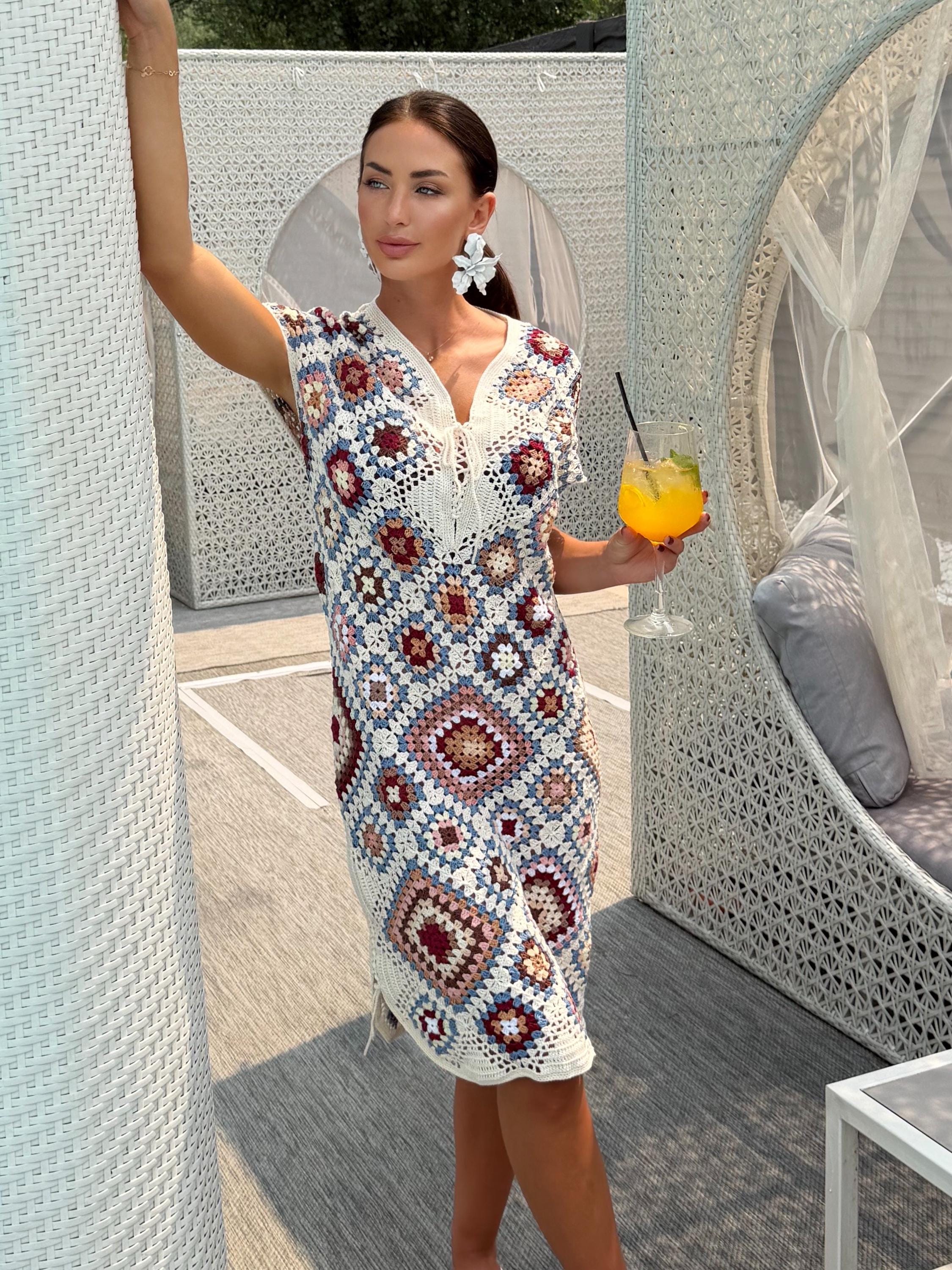 Crochet granny square dresses Crochet afghan dress Boho crochet dress – AlyaFranka