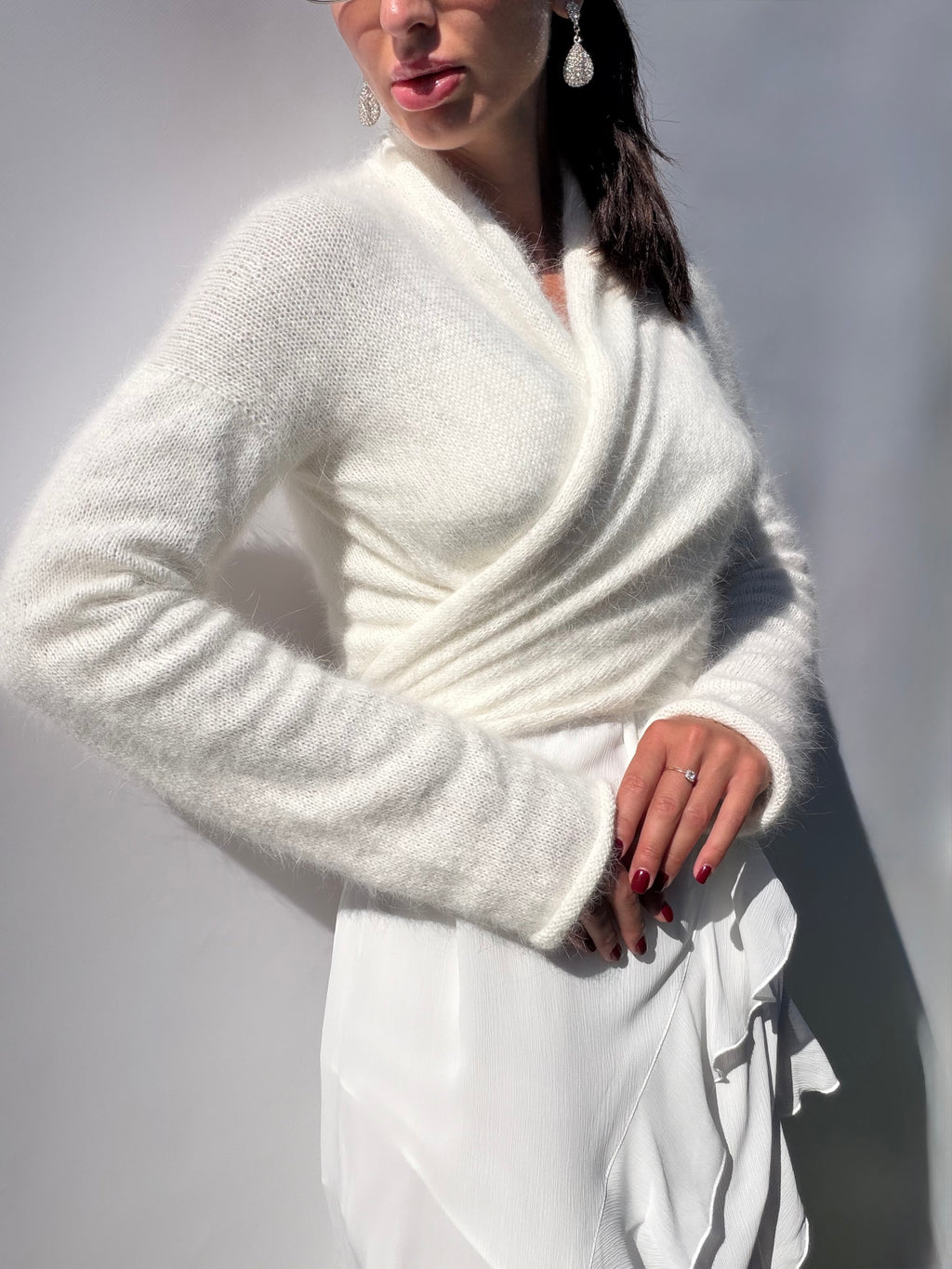 Pull de mariée en angora | Boléro de mariage ivoire | Couvre-épaules de mariée romantique à manches longues | Pull de mariage fait sur commande