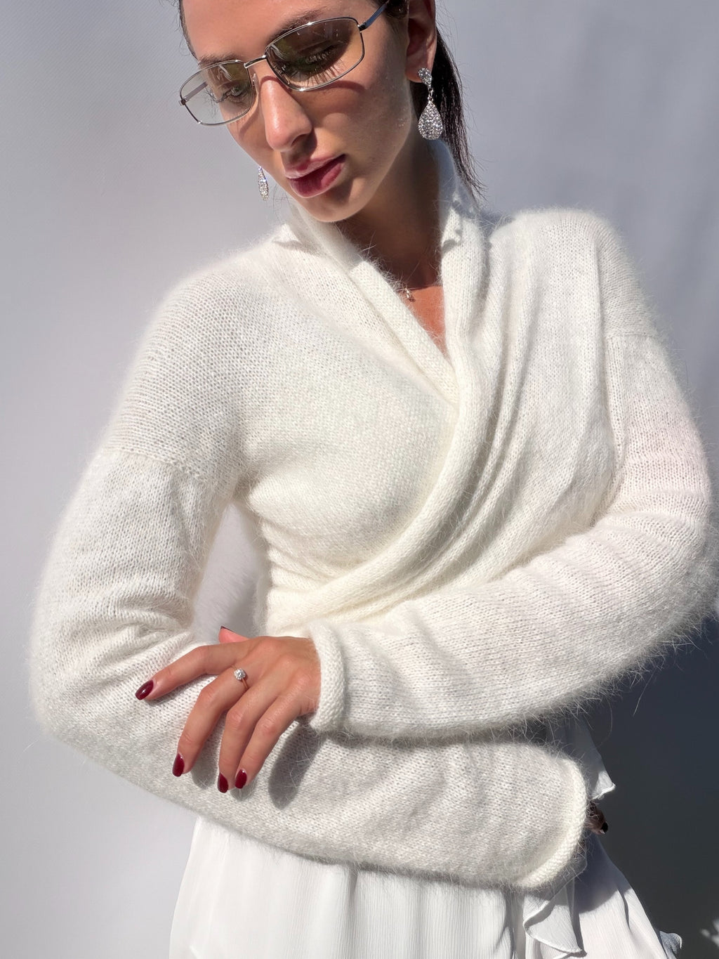 Pull de mariée en angora | Boléro de mariage ivoire | Couvre-épaules de mariée romantique à manches longues | Pull de mariage fait sur commande