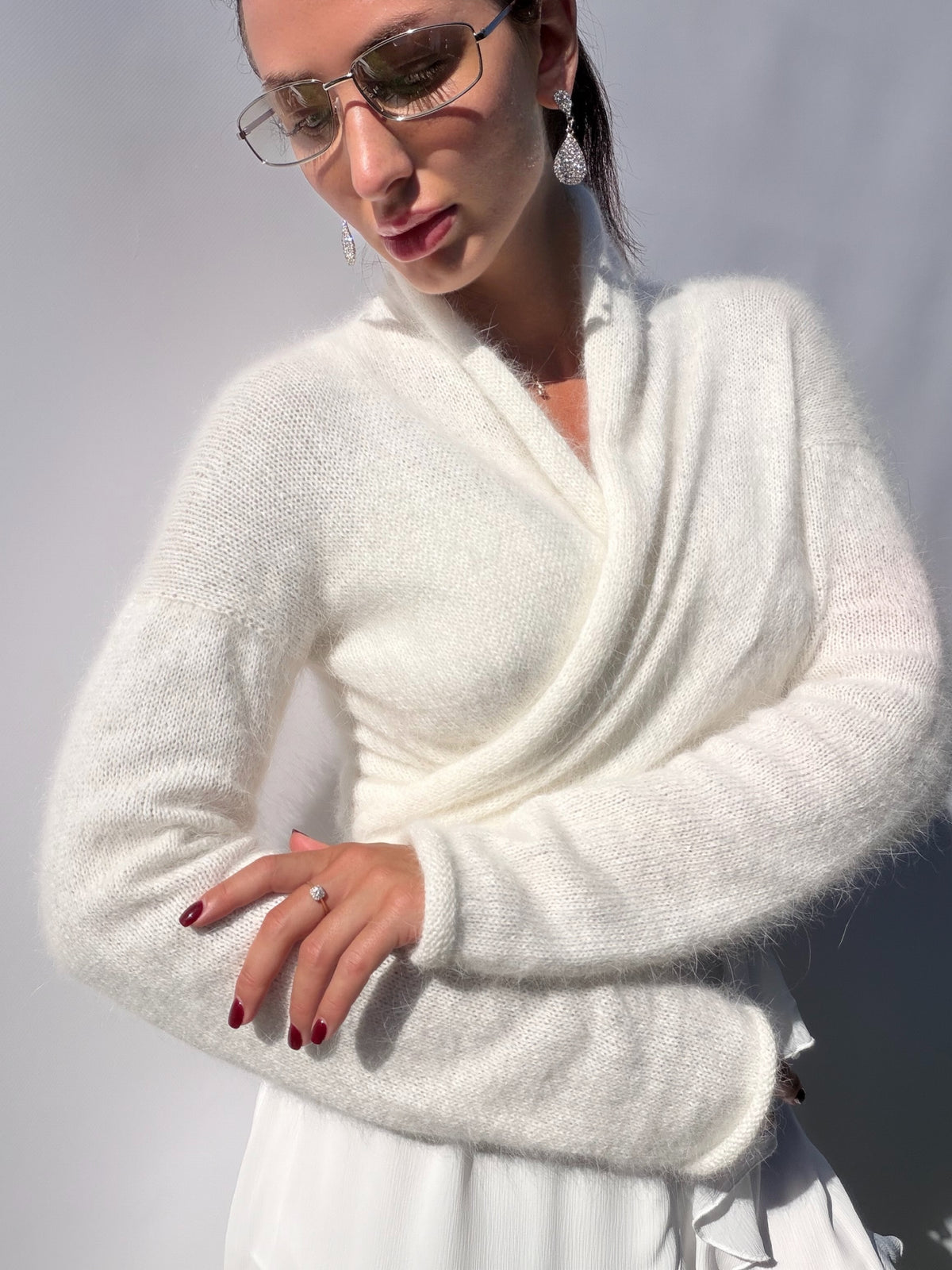 Pull de mariée en angora | Boléro de mariage ivoire | Couvre-épaules de mariée romantique à manches longues | Pull de mariage fait sur commande