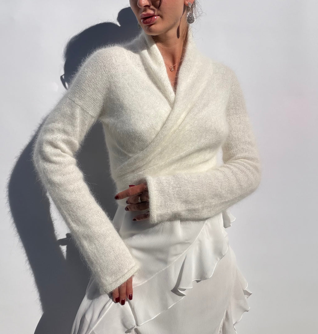 Pull de mariée en angora | Boléro de mariage ivoire | Couvre-épaules de mariée romantique à manches longues | Pull de mariage fait sur commande