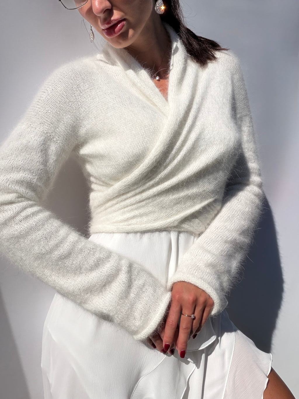 Pull de mariée en angora | Boléro de mariage ivoire | Couvre-épaules de mariée romantique à manches longues | Pull de mariage fait sur commande