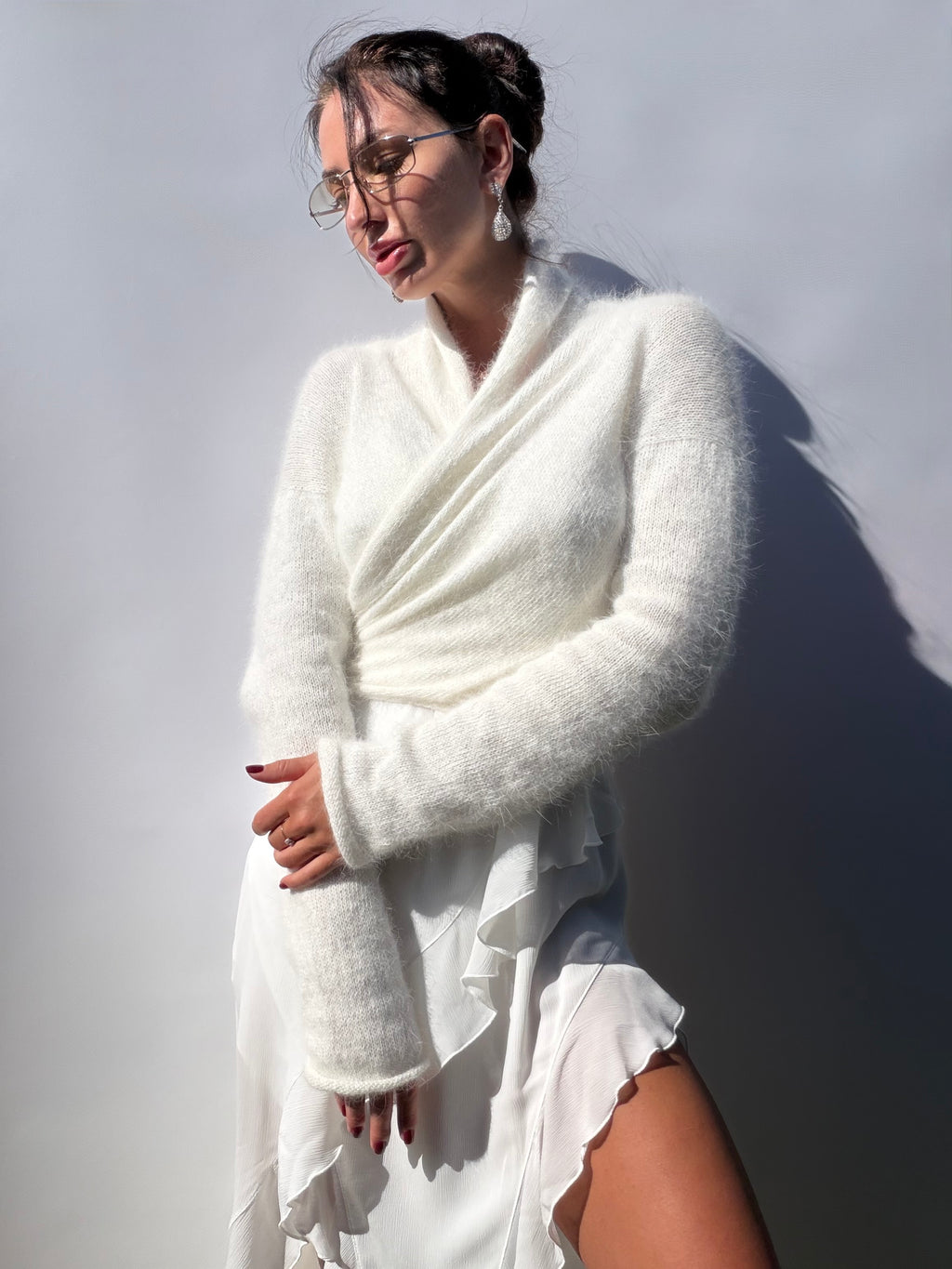 Pull de mariée en angora | Boléro de mariage ivoire | Couvre-épaules de mariée romantique à manches longues | Pull de mariage fait sur commande