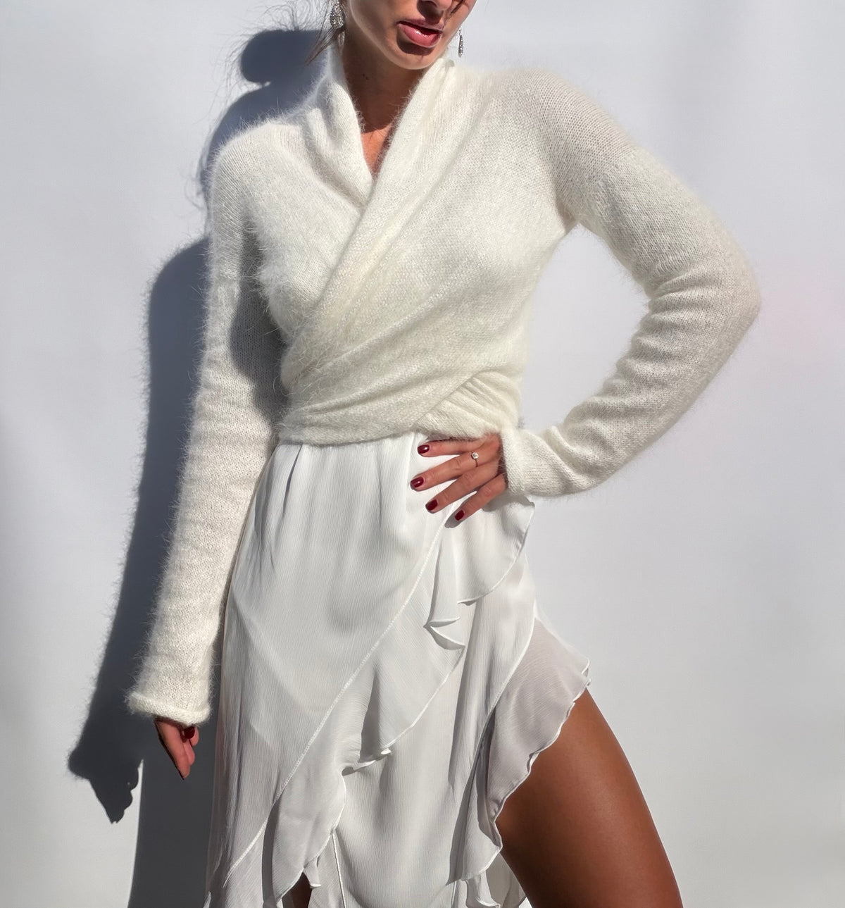 Pull de mariée en angora | Boléro de mariage ivoire | Couvre-épaules de mariée romantique à manches longues | Pull de mariage fait sur commande