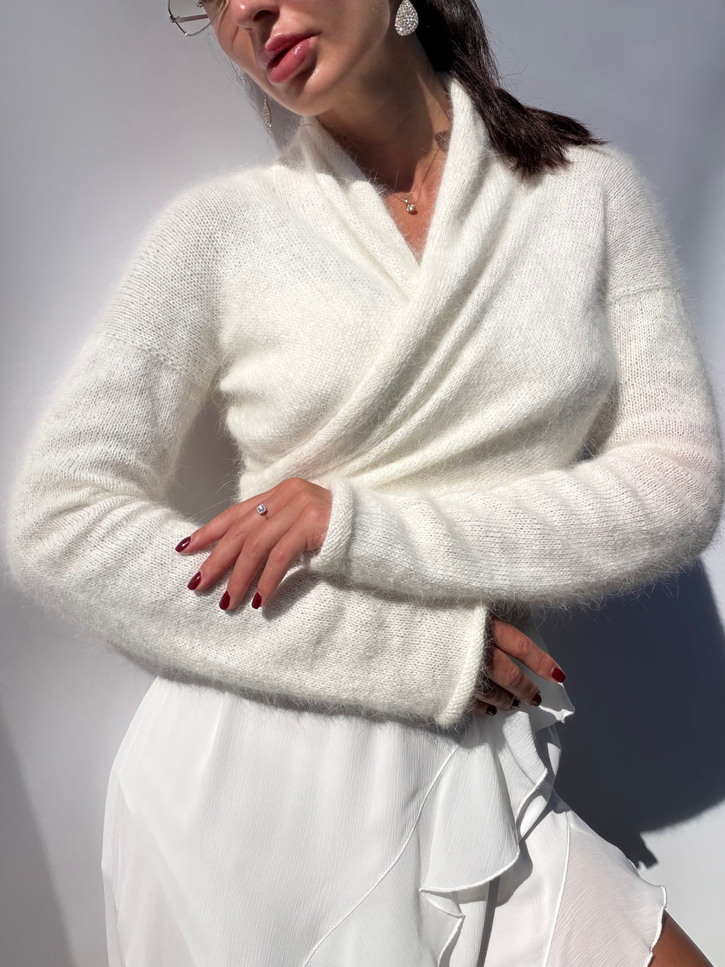 Pull de mariée en angora | Boléro de mariage ivoire | Couvre-épaules de mariée romantique à manches longues | Pull de mariage fait sur commande