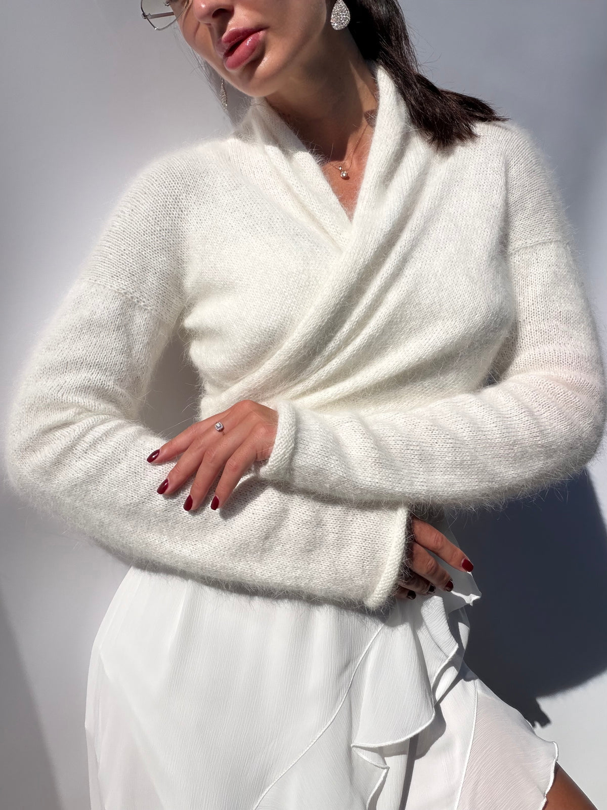 Pull de mariée en angora | Boléro de mariage ivoire | Couvre-épaules de mariée romantique à manches longues | Pull de mariage fait sur commande