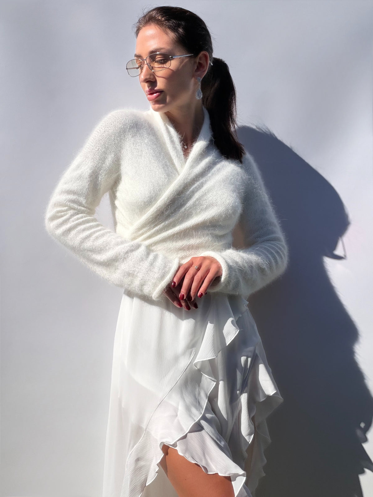 Pull de mariée en angora | Boléro de mariage ivoire | Couvre-épaules de mariée romantique à manches longues | Pull de mariage fait sur commande