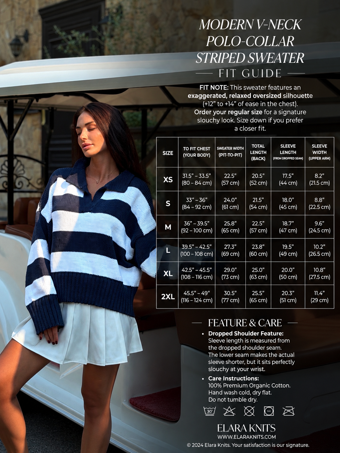 Organic cotton oversized knit soft Polo Striped large country club sweater Handmade Navy White Jumper Cozy Slouchy Knitwear Preppy Style
