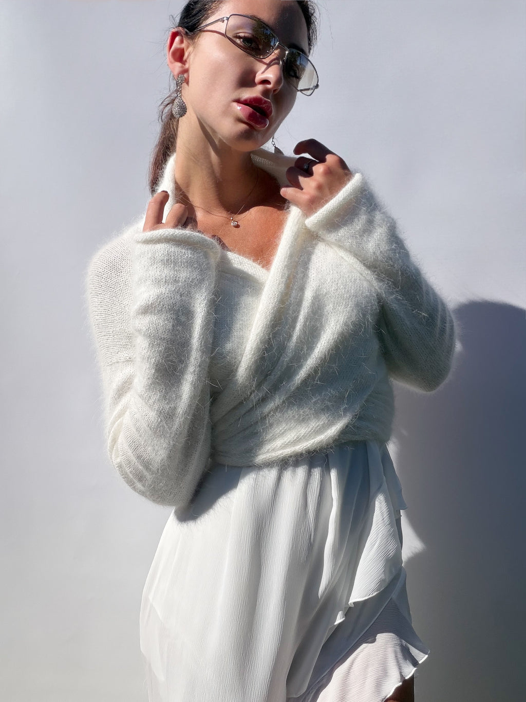 Pull de mariée en angora | Boléro de mariage ivoire | Couvre-épaules de mariée romantique à manches longues | Pull de mariage fait sur commande