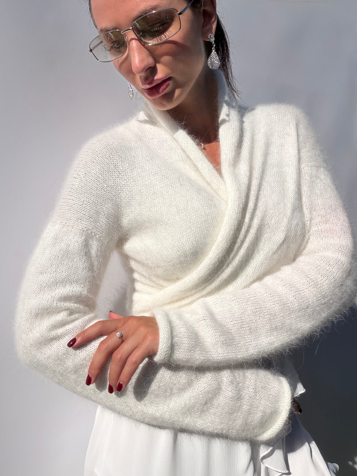 Pull de mariée en angora | Boléro de mariage ivoire | Couvre-épaules de mariée romantique à manches longues | Pull de mariage fait sur commande