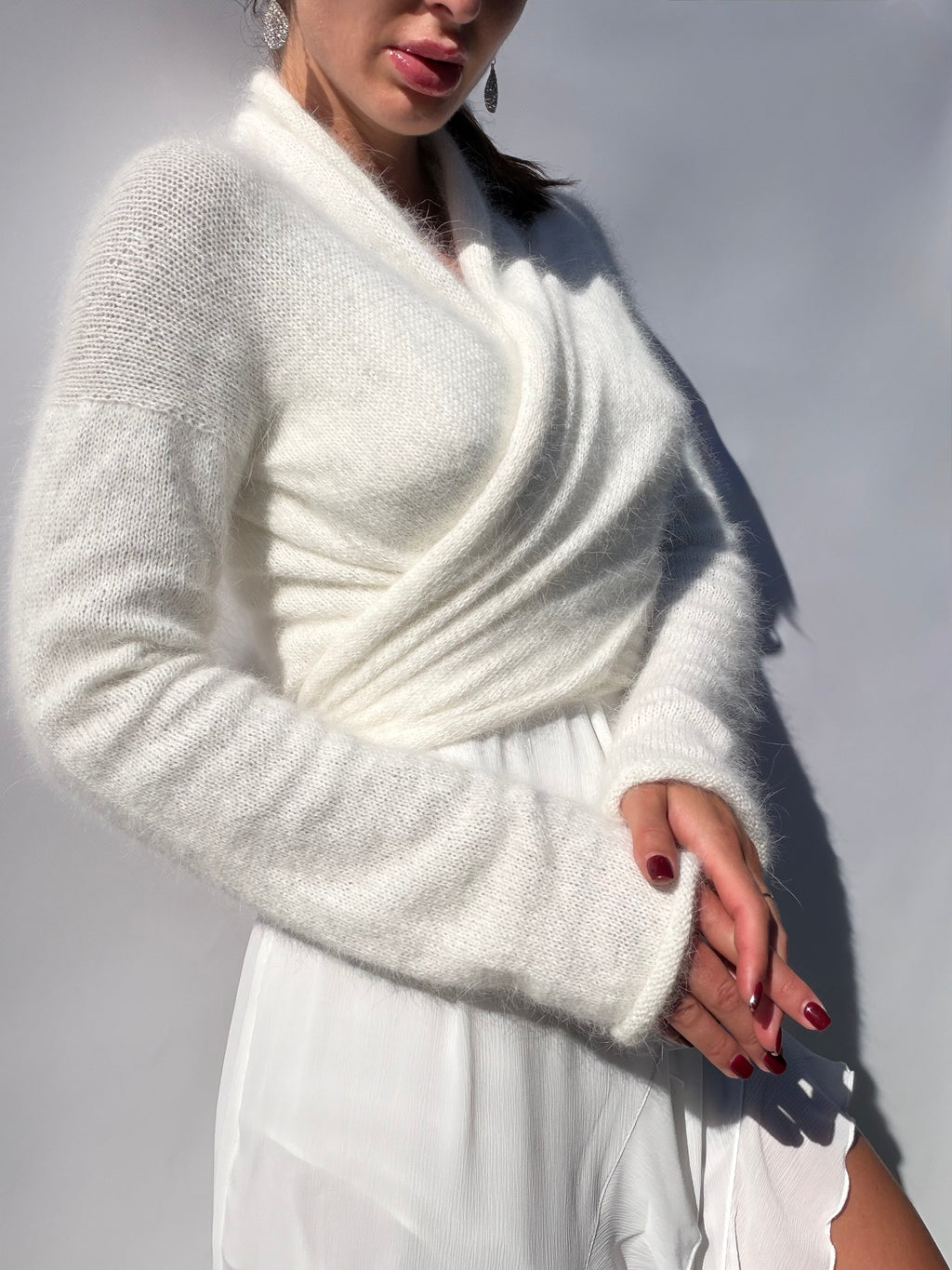 Pull de mariée en angora | Boléro de mariage ivoire | Couvre-épaules de mariée romantique à manches longues | Pull de mariage fait sur commande