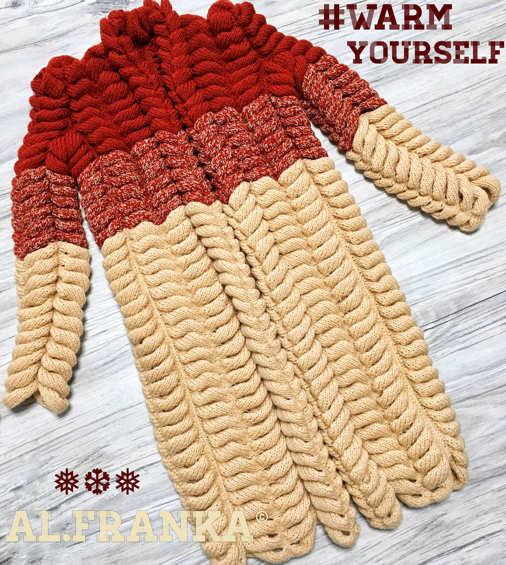 Cable knit wool Lalo midi cardigan women Wool knitted coat Chunky knit Oversized red beige cardigan spikelet/gift for her