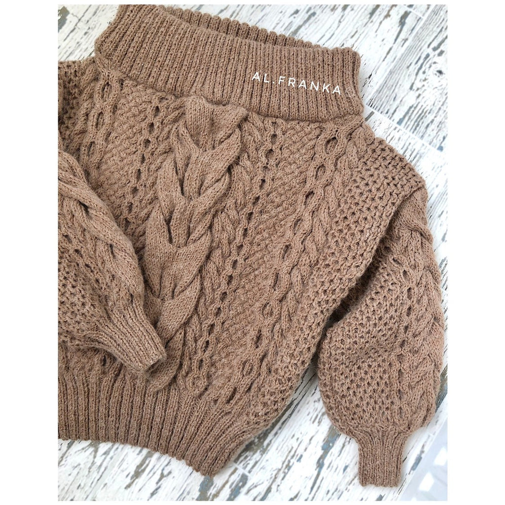 Brown pastel hand knit alpaca merino sweater Open should Cable knit sweater Chunky Oversized sweater Braid sweater chunky knit/gift for her