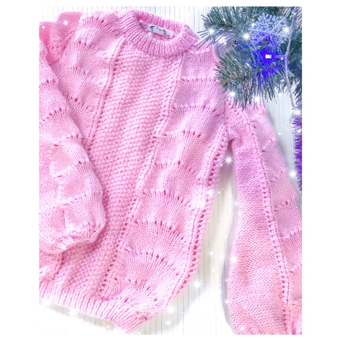 Knitted Winter Womens Mohair Sweater Light Blue Blue Pink Long Sleeve Knitted Pullover Fluffy Puff Sleeve Sweater