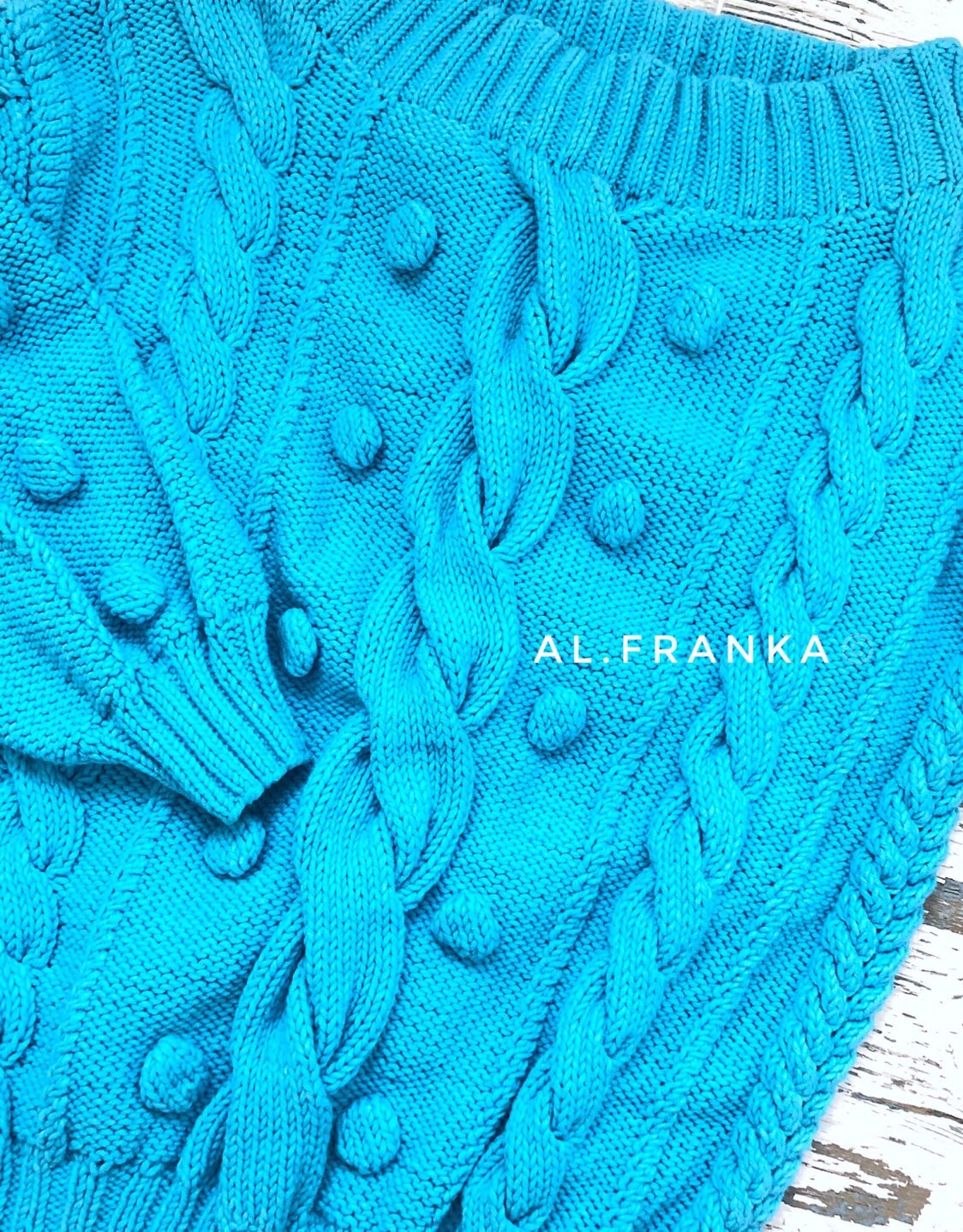 Hand knit cotton sweater Loose knit Oversized sweater Open shoulder Electric Neon Blue sweater Pom pom Eco hypoallergenic pullover