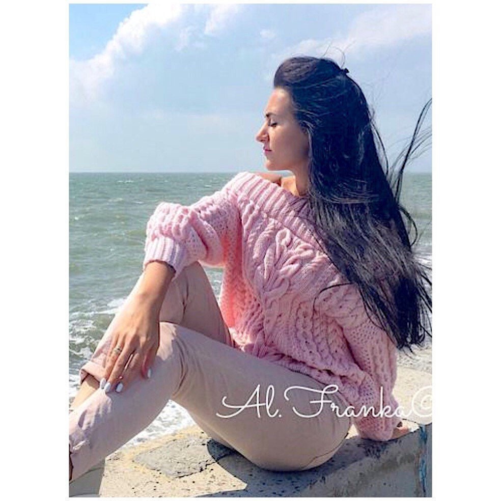 Cable knit pastel milk cream off the shoulder sweater wool for women Handmade oversize white pullover One shoulder cotton merino wool