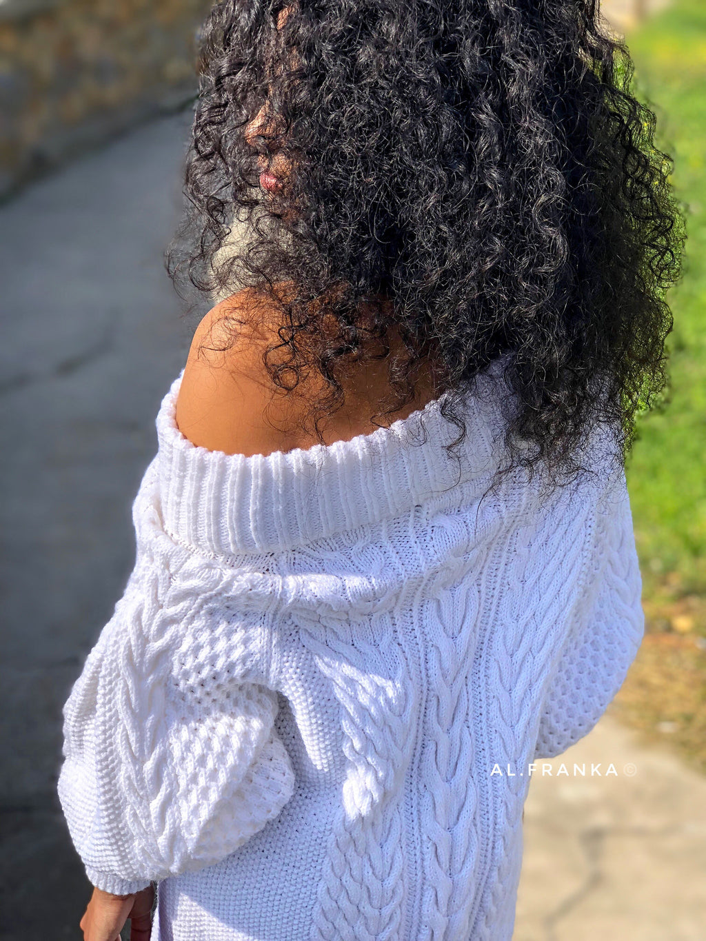 White off shoulder hand knit sweater dress/bohemian sweater dress/off shoulder white dress/white knit tunic/braid chunky sweater