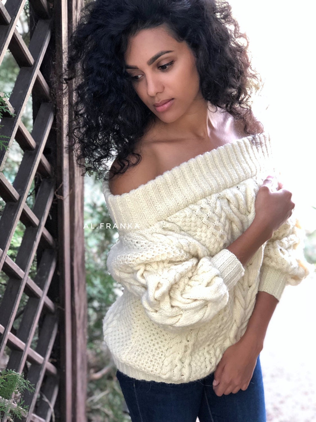 Off the shoulder scream hand knit wool sweater/Cable knit sweater/ Loose knit chunky sweater/knit White pullover/Oversize More colors