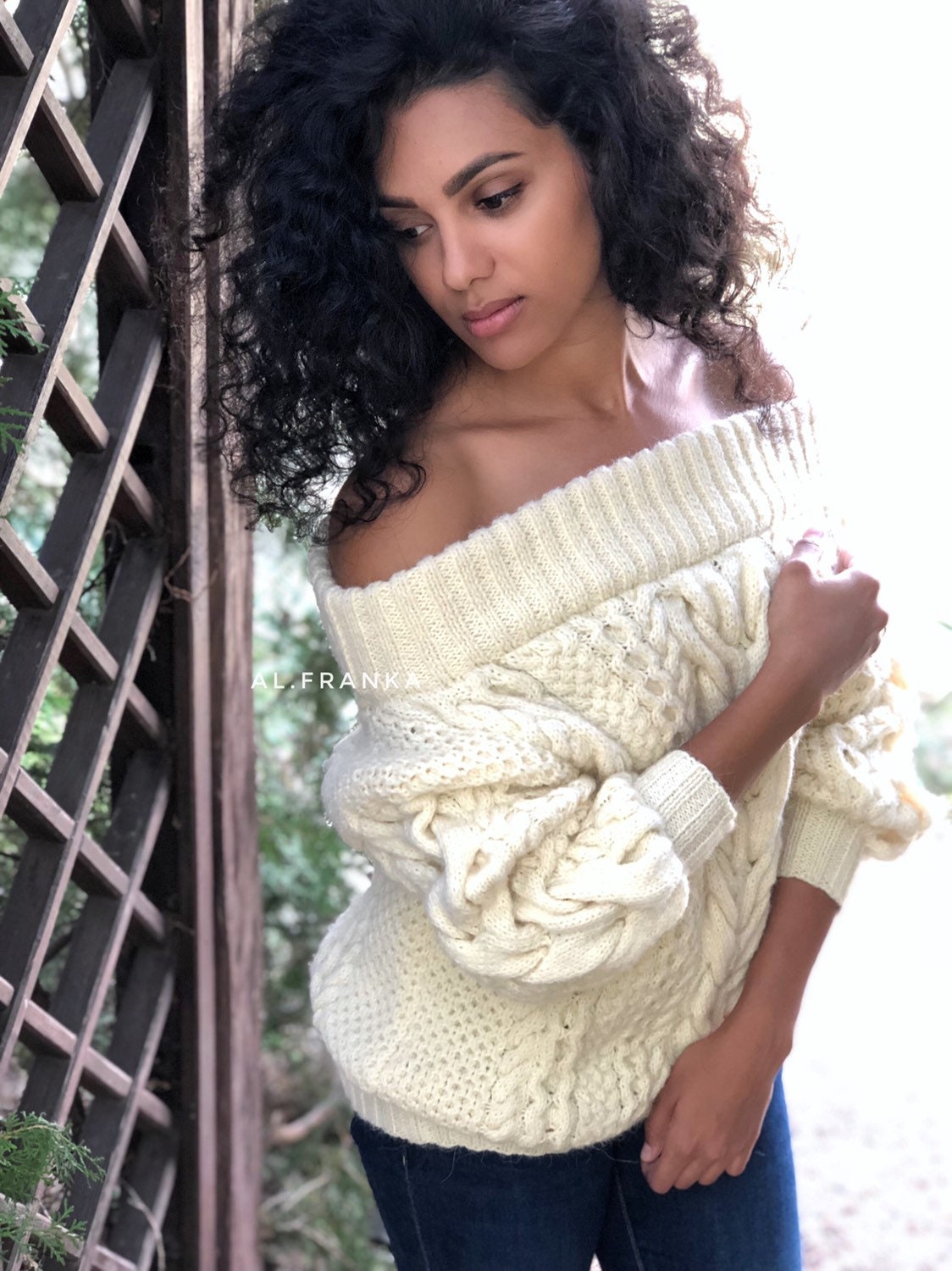 Off the shoulder scream hand knit wool sweater/Cable knit sweater/ Loose knit chunky sweater/knit White pullover/Oversize More colors