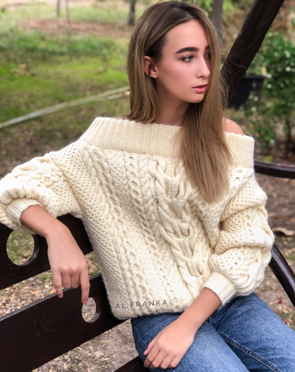 Off the shoulder scream hand knit wool sweater/Cable knit sweater/ Loose knit chunky sweater/knit White pullover/Oversize More colors