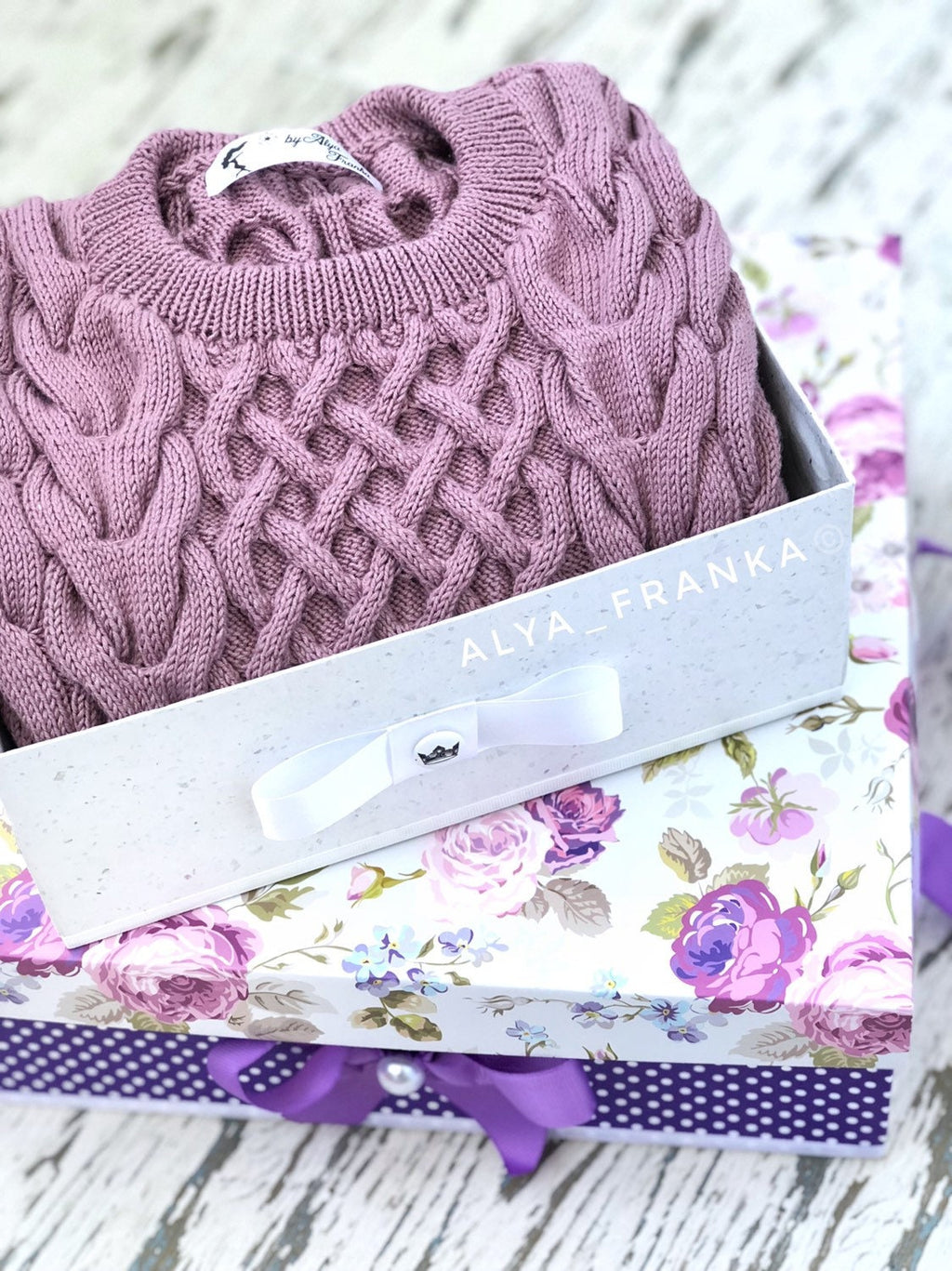 Lilac softy hand knitted crop organic cotton sweater Purple pullover women Cable Knit Sweater Sweater for sensitive skin Gift for Her