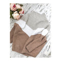 Cable knit alpaca/merino wool knit oversize sweater Hand knitted jumper Grey brown Camel Cream striped sweater Throat stand Full sleeve