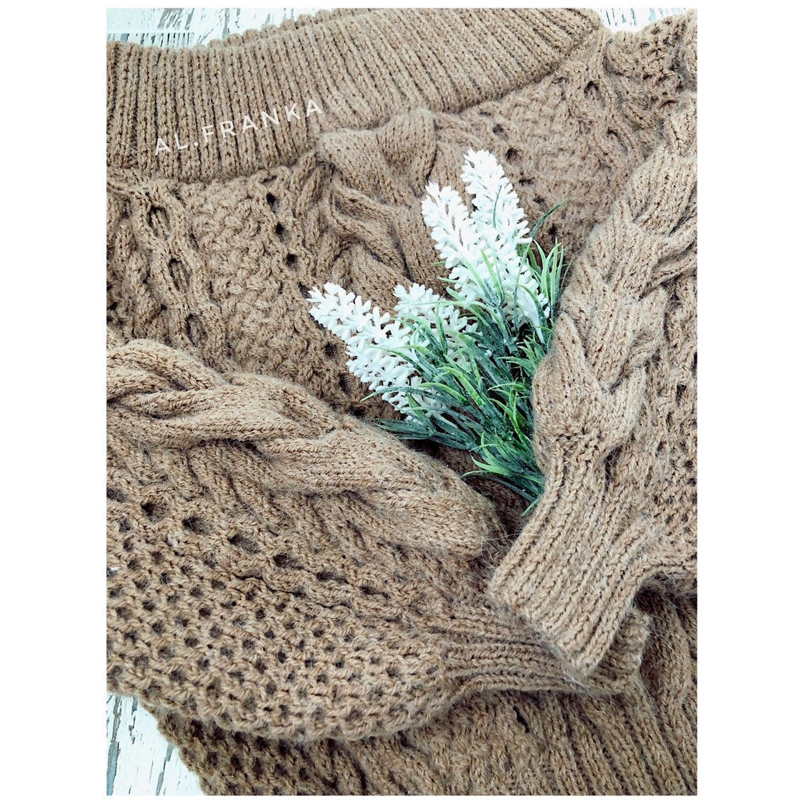 Brown pastel hand knit alpaca merino sweater Open should Cable knit sweater Chunky Oversized sweater Braid sweater chunky knit/gift for her
