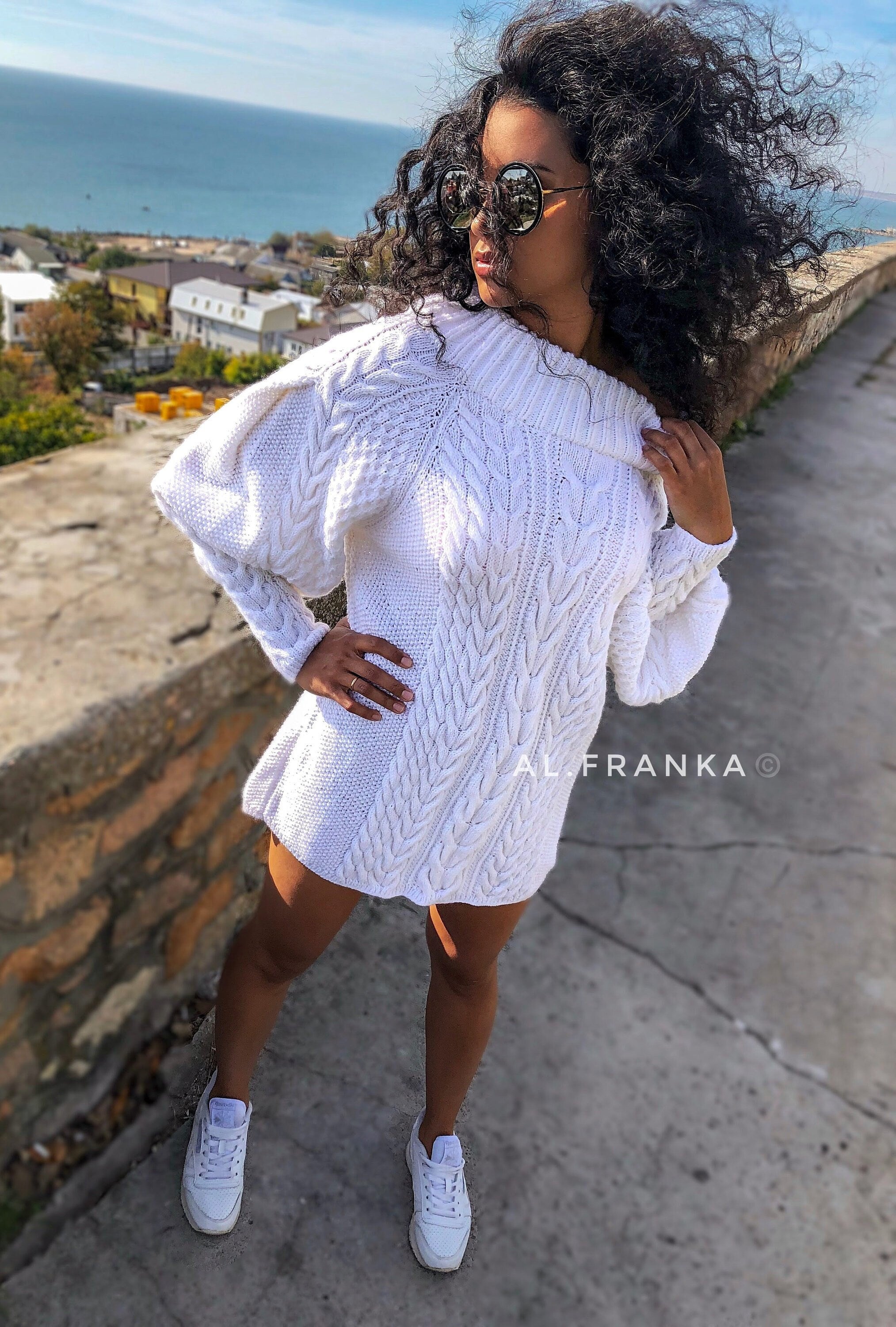 Hand knit gray Beige melange Pastel off shoulder wool sweater dress Bohemian sweater Cable knit mini dress Knitted tunic Chunky knit sweater