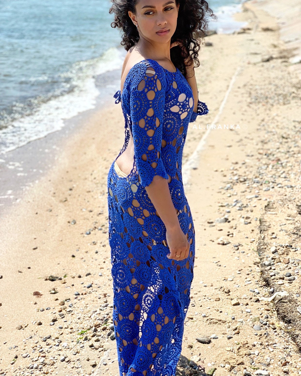 Beach maxi dress Crochet dress Dress for beach wedding Blue White Wedding dress beach boho Beach dress Cover up Womens beach cover up