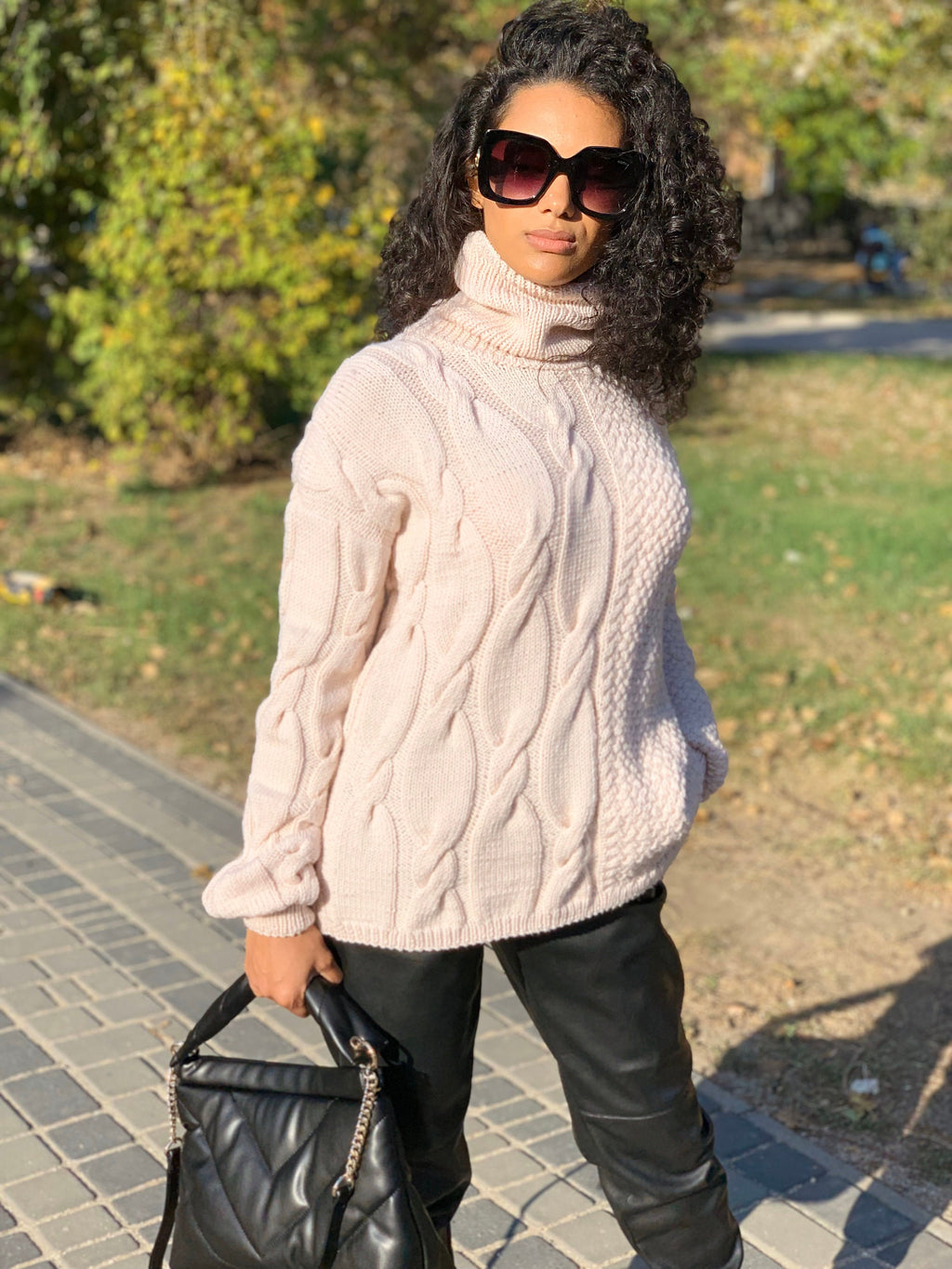 Knit merino wool cream beige sweater turtleneck women’s High collar sweater dress Oversized turtleneck sweater under 80 Autumn shirt