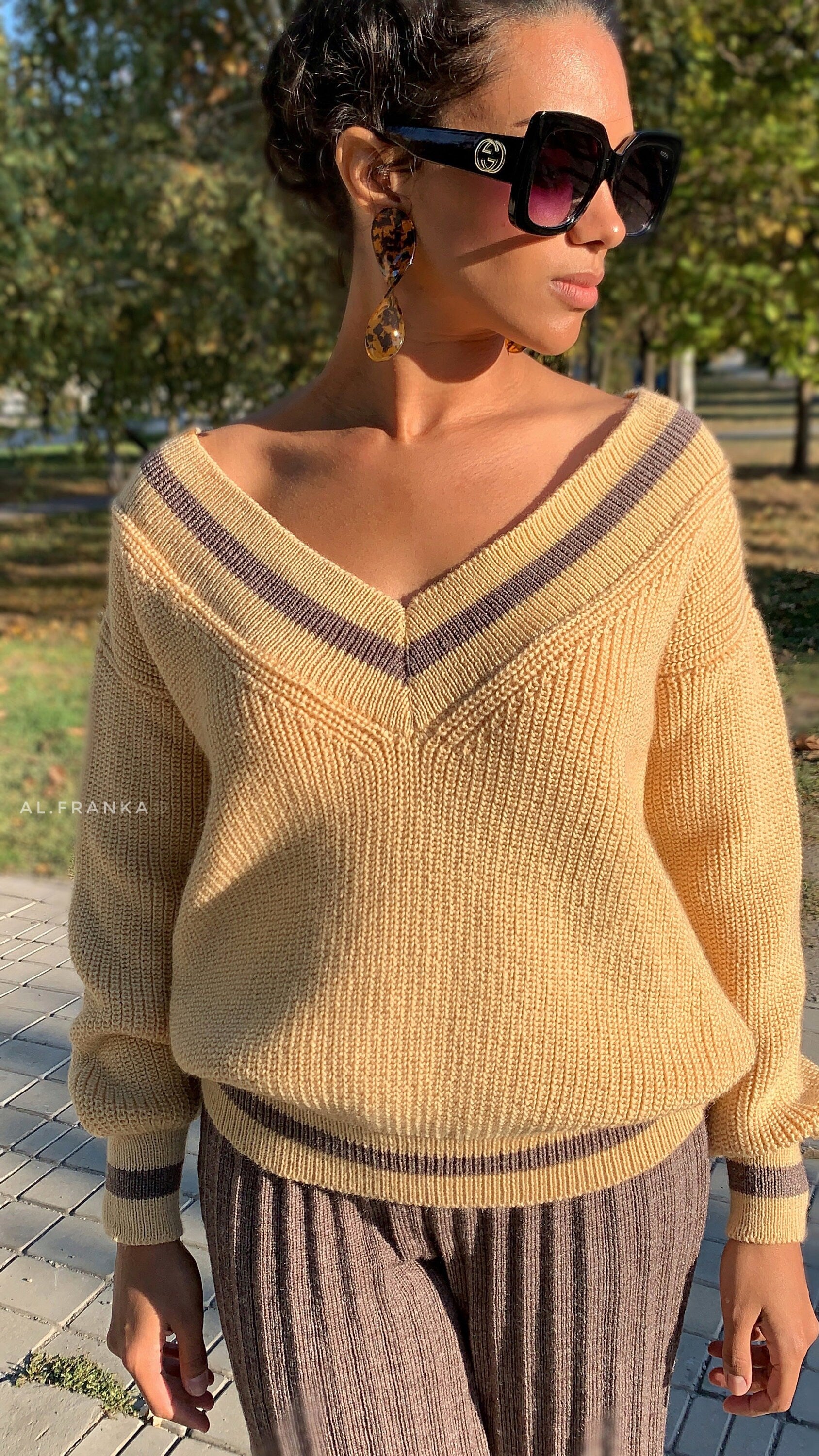 Knitted beige set sweater pants/Pleated Pants/Cream Cable/Knit Set Suit/Two Piece/knit Sweater/Culottes/pleated/beige set/wide pants