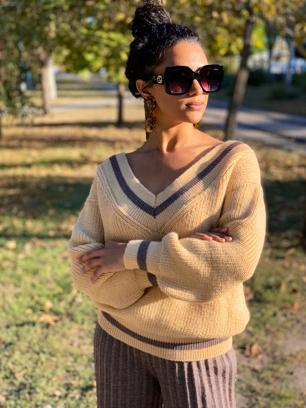 Knitted beige set sweater pants/Pleated Pants/Cream Cable/Knit Set Suit/Two Piece/knit Sweater/Culottes/pleated/beige set/wide pants