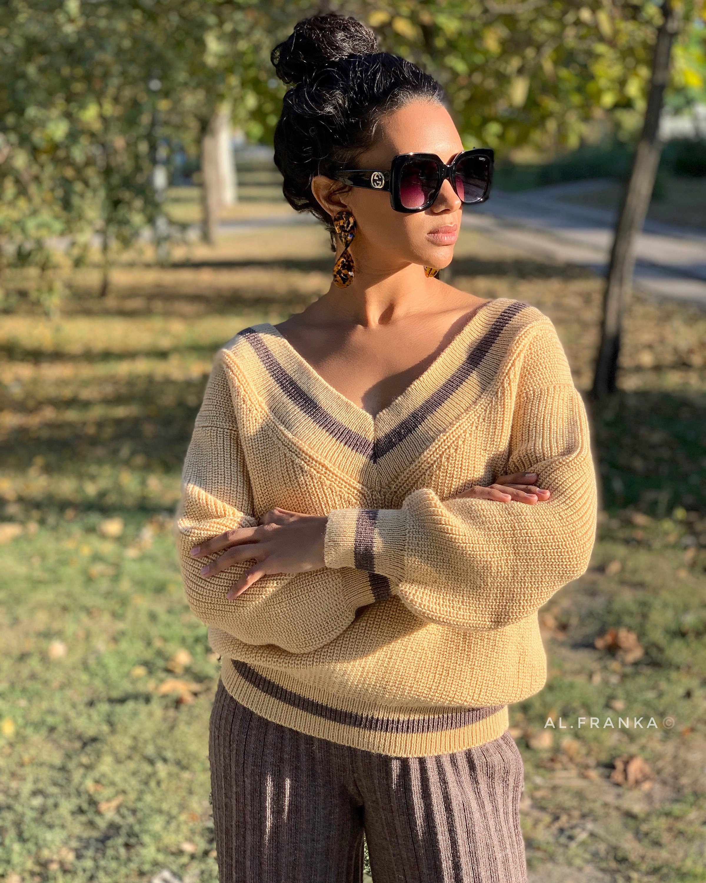 Knitted beige set sweater pants/Pleated Pants/Cream Cable/Knit Set Suit/Two Piece/knit Sweater/Culottes/pleated/beige set/wide pants