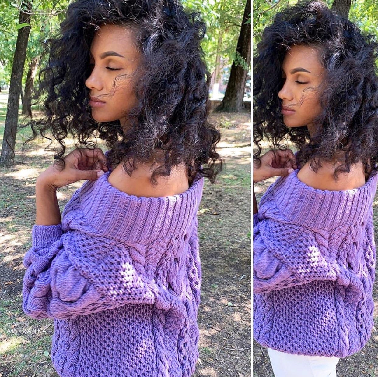 Violet wool cotton Knit Sweater Lavender knitted pullover Purple Oversized sweater Cable knit sweater Crochet chunky sweater Loose knit