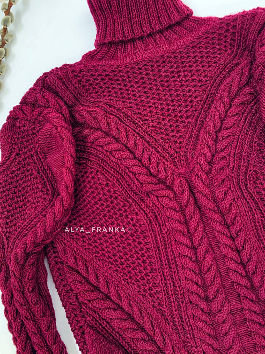 Hand Knitted Burgundy Soft Merino wool Sweater Women Wool Turtleneck Pullover Fisherman Aran Cable Knit Turtle NeckJumper Ireland sweater