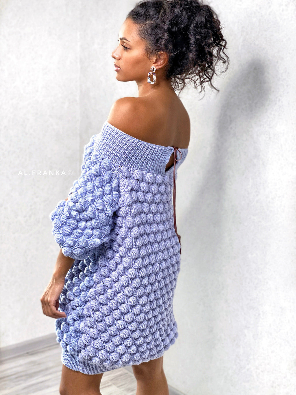 Knitted merino wool sweater dress Long pink sweater Knit women open shoulders pullover Cable knit sweater Popcorn pink dress sweater