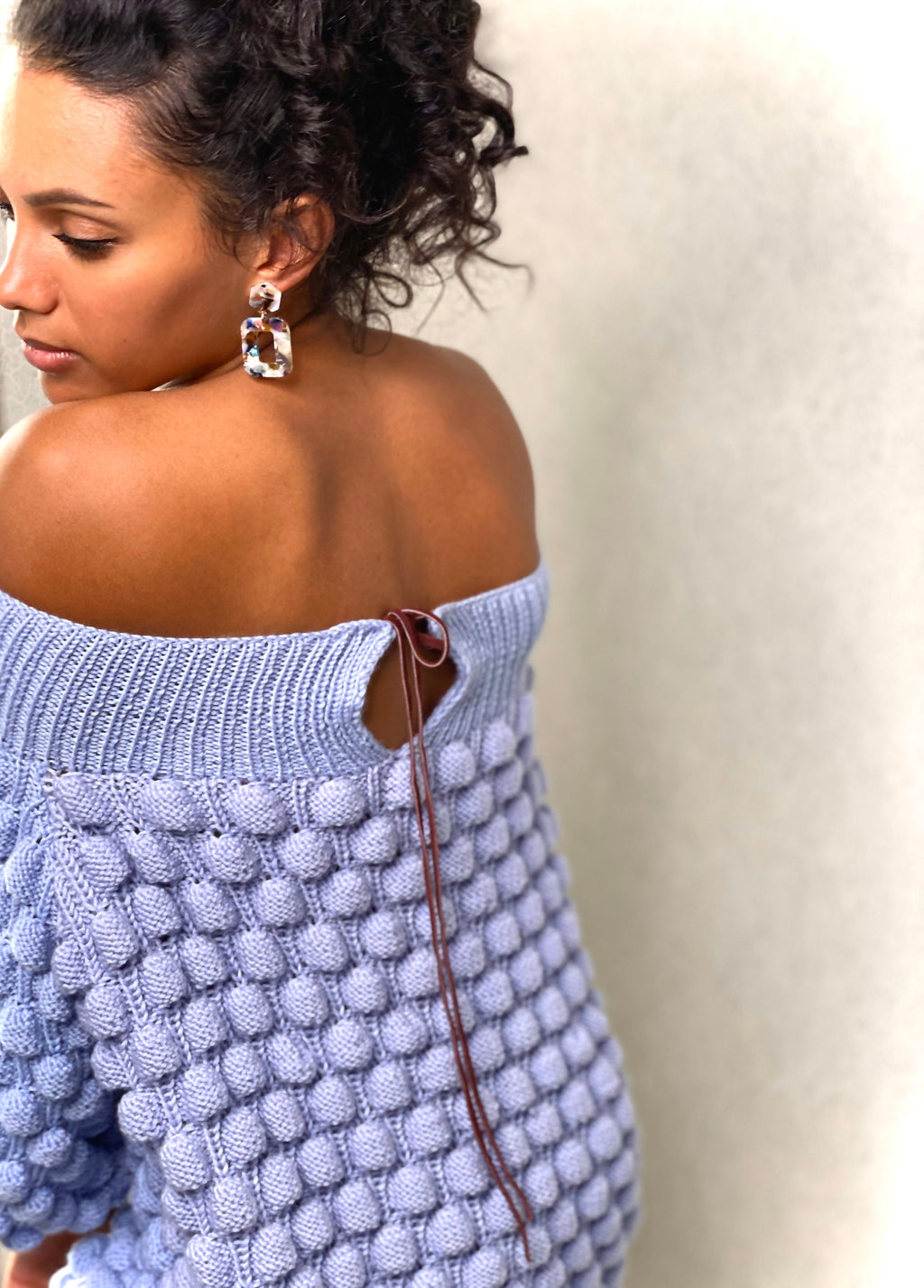 Knitted merino wool sweater dress Long pink sweater Knit women open shoulders pullover Cable knit sweater Popcorn pink dress sweater
