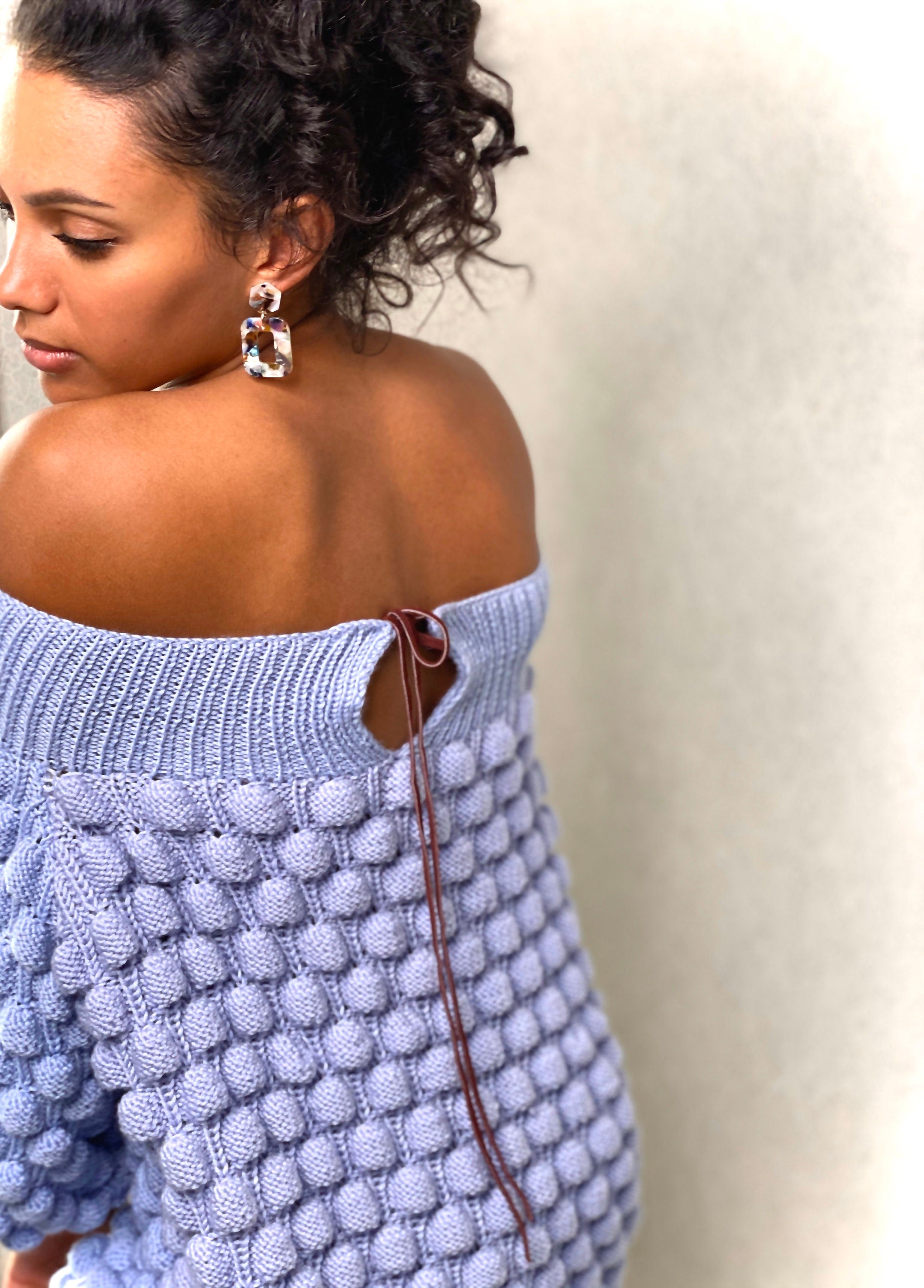 Knitted merino wool sweater dress Long pink sweater Knit women open shoulders pullover Cable knit sweater Popcorn pink dress sweater