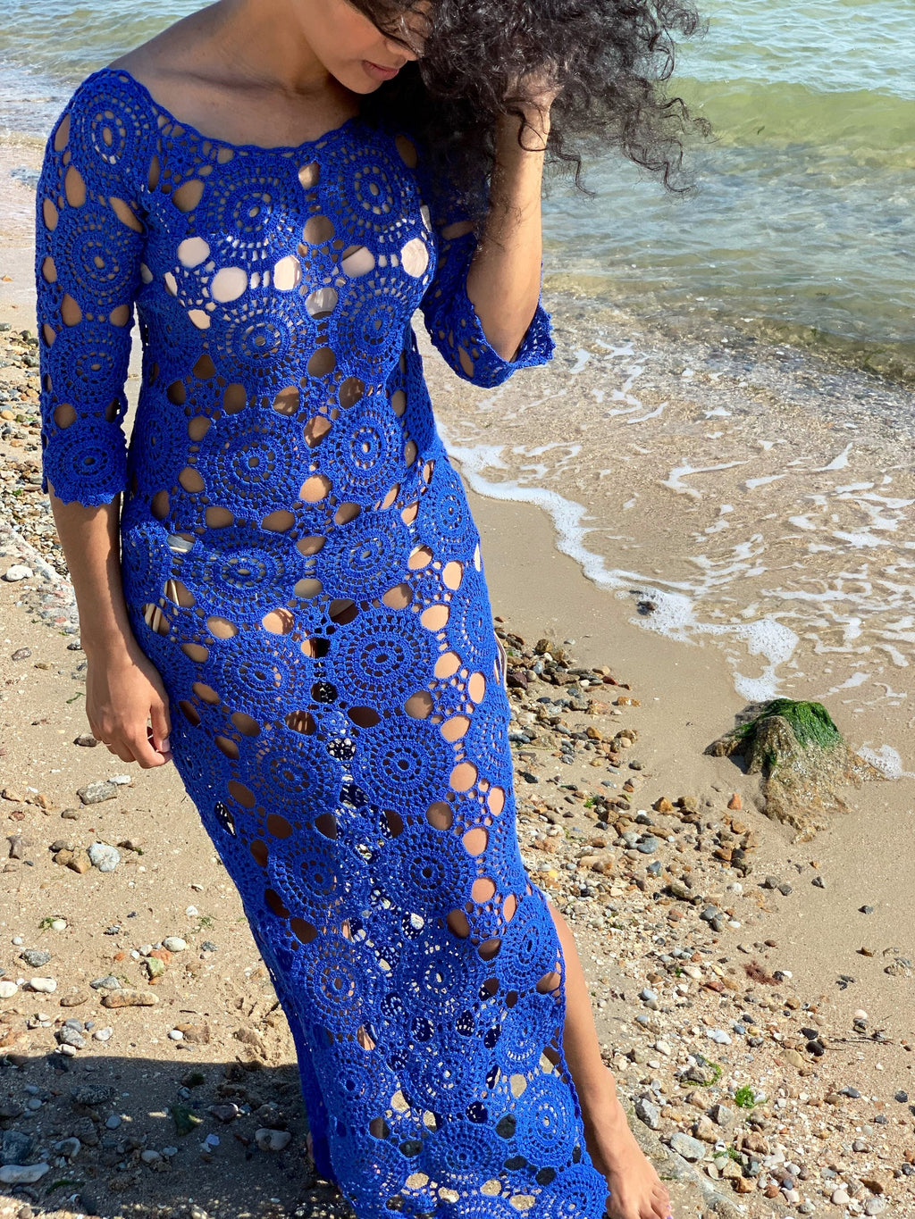 Beach maxi dress Crochet dress Dress for beach wedding Blue White Wedding dress beach boho Beach dress Cover up Womens beach cover up