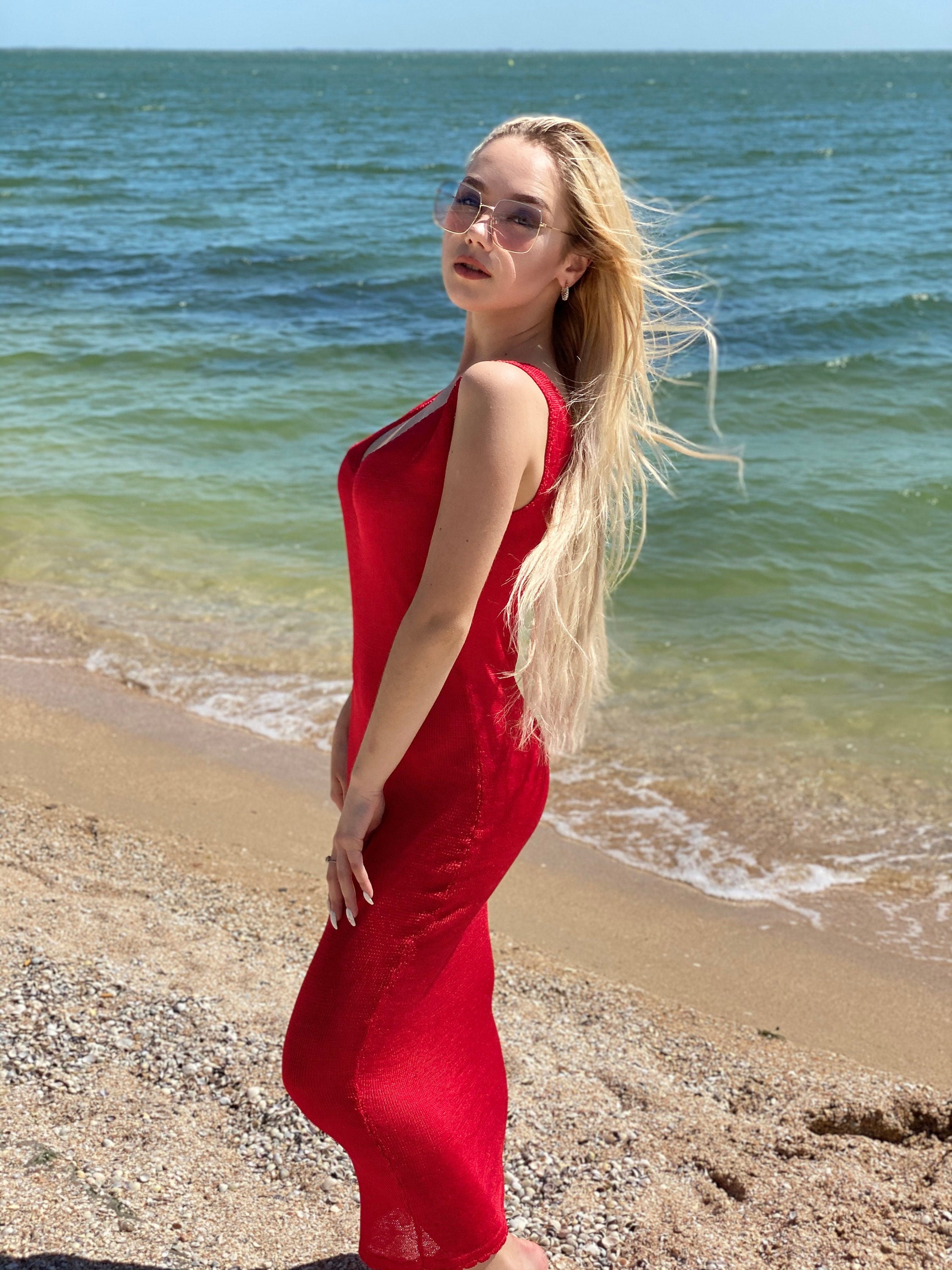 Summer sexy silk red midi dress/Beachwear Cover ups dress/Off the shoulder red dress/red silk long dress/sexy women’s bathing/beach tunic