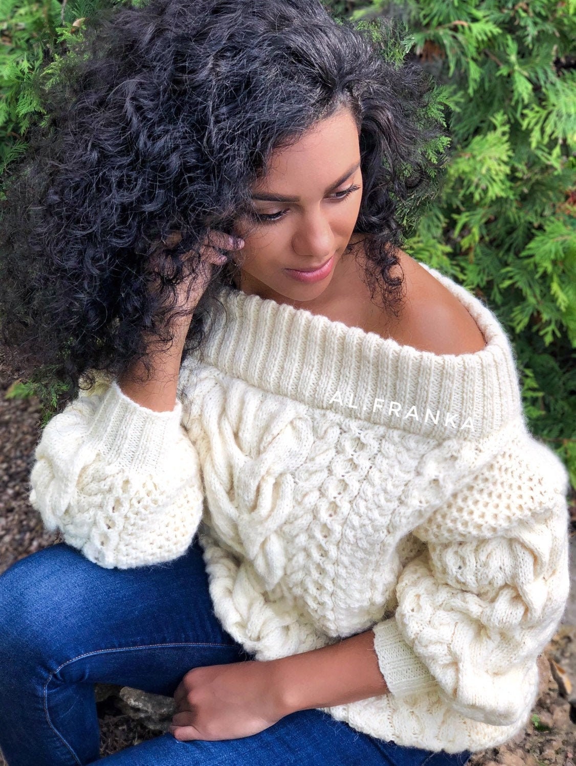 Off the shoulder scream hand knit wool sweater/Cable knit sweater/ Loose knit chunky sweater/knit White pullover/Oversize More colors