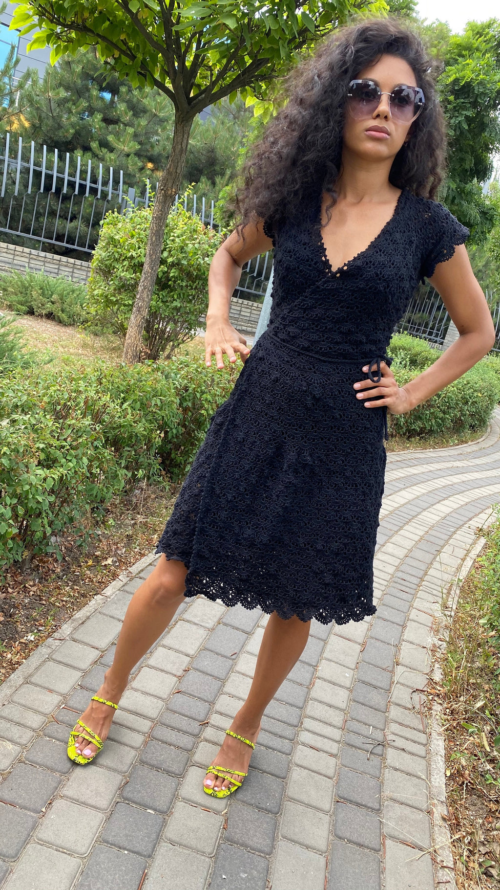 Crochet dress black/boho dress crochet/ Boho Peasant Cotton Tiered Short Sleeve Dress/Womens openwork summer cotton dress/Bohemian Dress