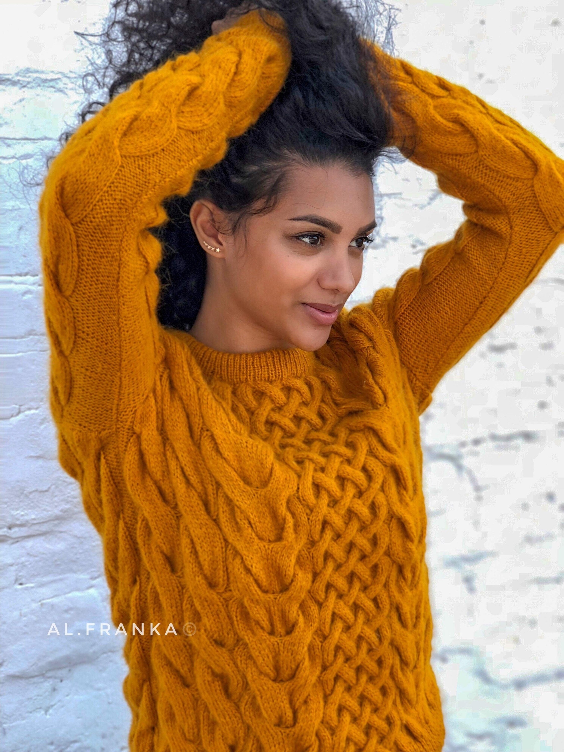 Lilac softy hand knitted crop organic cotton sweater Purple pullover women Cable Knit Sweater Sweater for sensitive skin Gift for Her