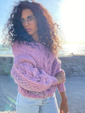 Pink pastel hand knit alpaca wool/merino sweater woman Cable hand knit sweater Loose pastel pullover Oversize chunky knit bulky off shoulder