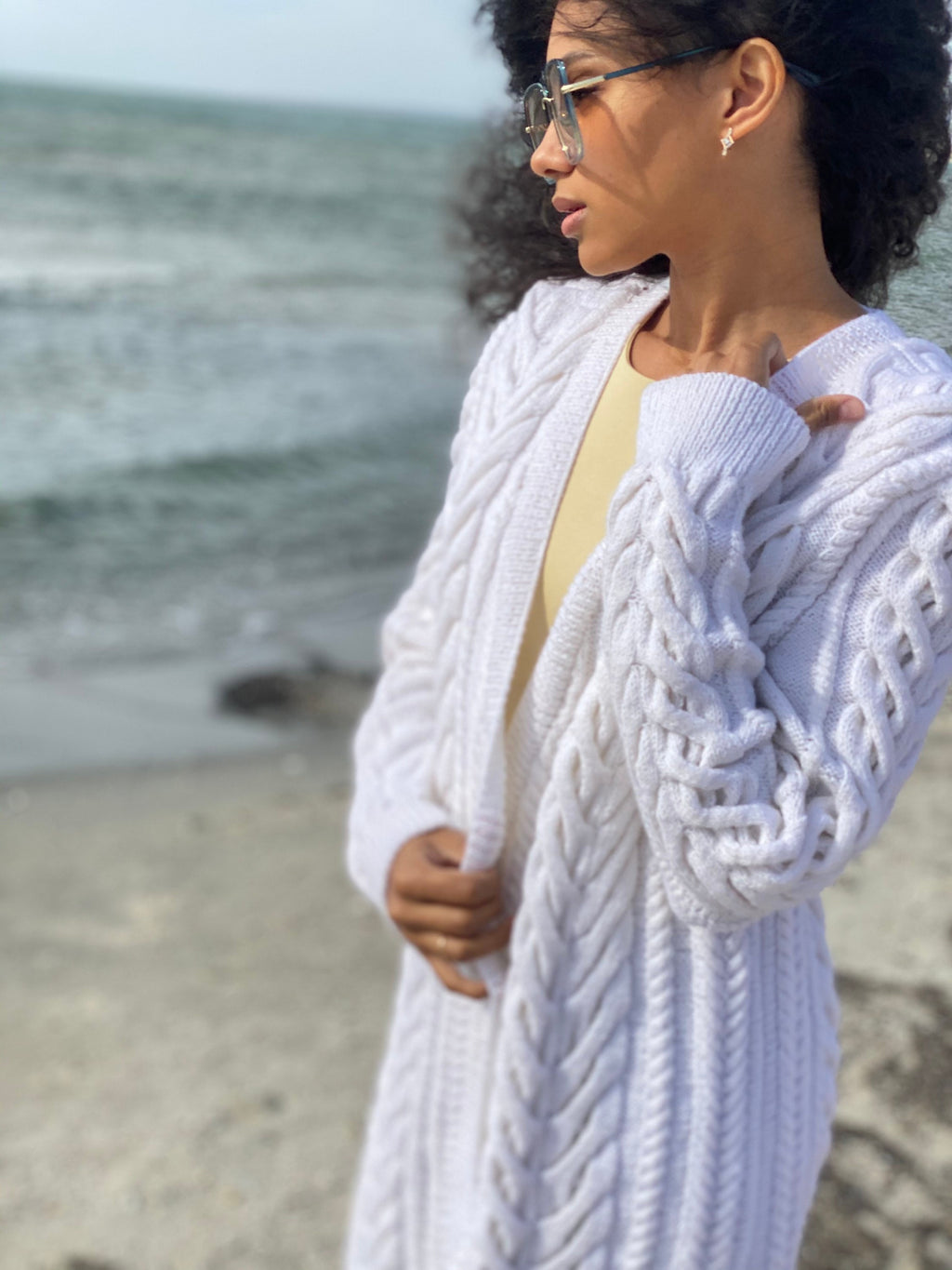 Long hand knit white wool сardigan women/chunky knit cardigan/white knitted jacket/cable knit cardigan/chunky cardigan/2-3 weeks