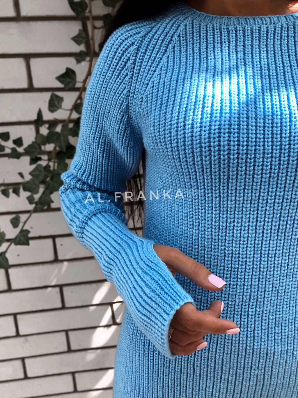 Blue knit long sweater for women/long sleeve chunky sweater/wool long sweater for women/Womens Pullower/Womens Pullower/Thick Wool