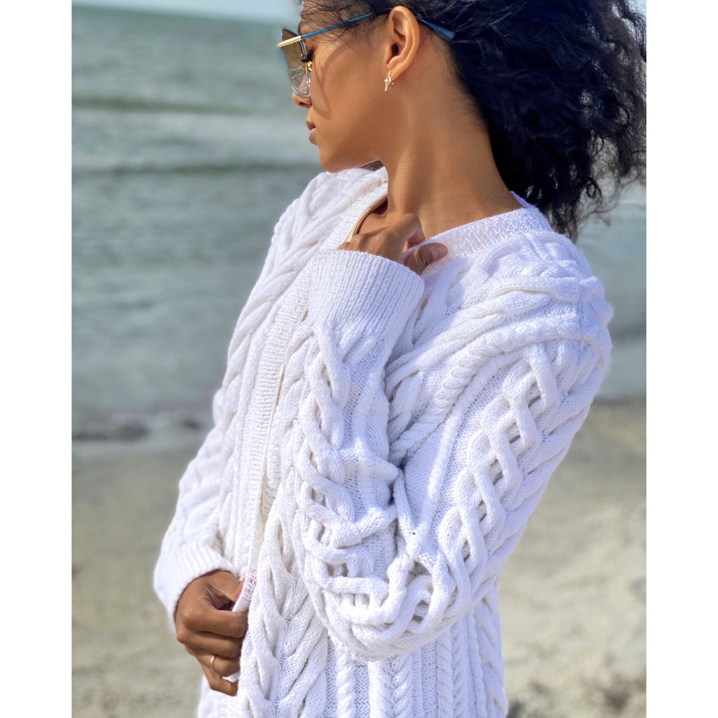 Long hand knit white wool сardigan women/chunky knit cardigan/white knitted jacket/cable knit cardigan/chunky cardigan/2-3 weeks