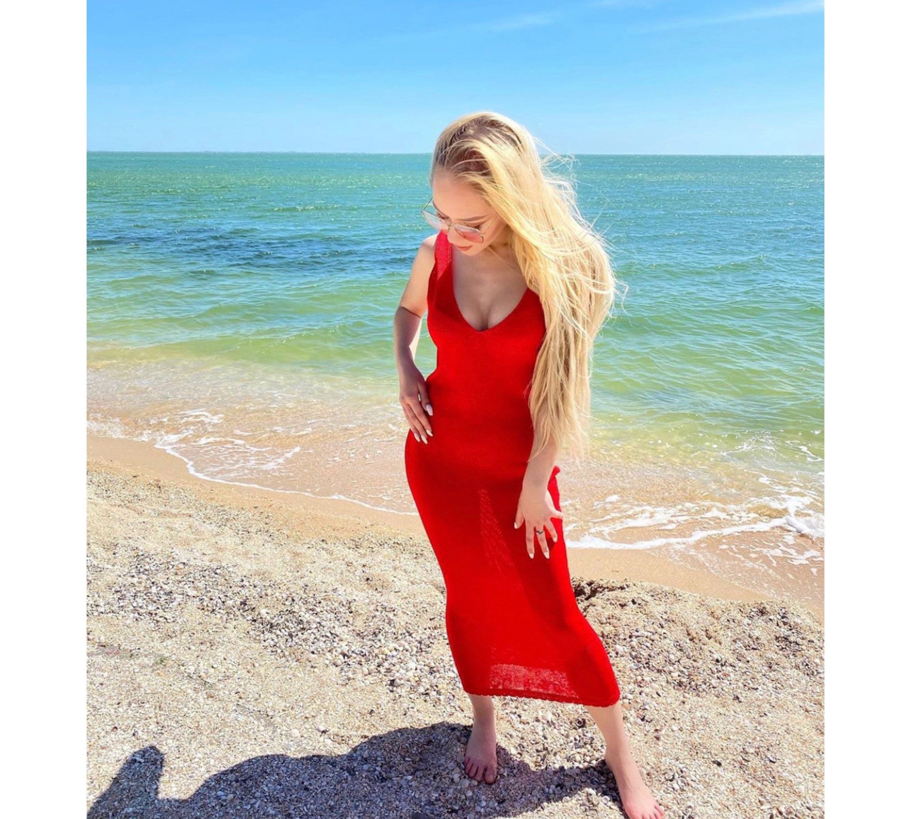 Summer sexy silk red midi dress/Beachwear Cover ups dress/Off the shoulder red dress/red silk long dress/sexy women’s bathing/beach tunic