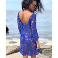 Crochet lace blue beach dress Cover-Ups Beach tunic cotton crochet tunic dress for beach vintage Beachwear Lace crochet dress